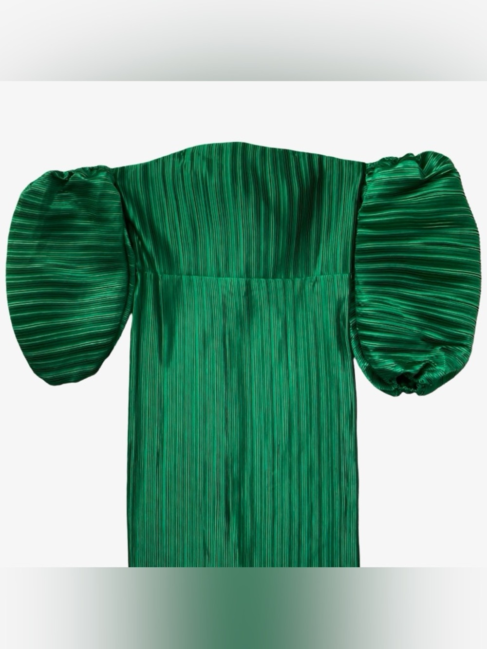 L'IDEE Sirene Plissé Off-Shoulder Puff-Sleeve Column Dress Emerald Green 10 NWT - Picture 5 of 16